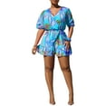 thumbnail image 1 of Franhais Women One-piece Summer Ruffled Playsuit, Leaf Print V-neck Elbow Sleeve Bandage Romper for Beach, 1 of 5