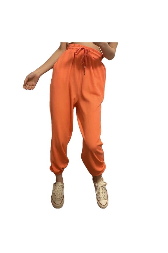 Women Pants Female Trousers Solid Color Elastic High Waist Sweatpants Ankle Banded Sports Yoga Pant