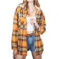 thumbnail image 1 of Franhais Women Plaid Shirt Jacket Casual Long Sleeve Button Down Hooded Woolen Coat Spring Fall, 1 of 9