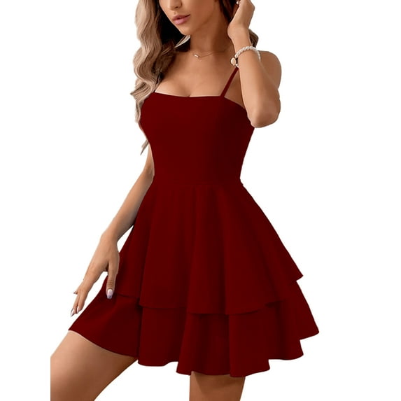 Franhais Women Ruffled Slip Mini Dress, Sleeveless Backless Casual Party Summer Dress