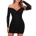 thumbnail image 1 of Franhais Women Sequins Bodycon Formal Dress Ruched Off-Shoulder Long Sleeve Evening Gown for Cocktail Wedding Party Dress, 1 of 6