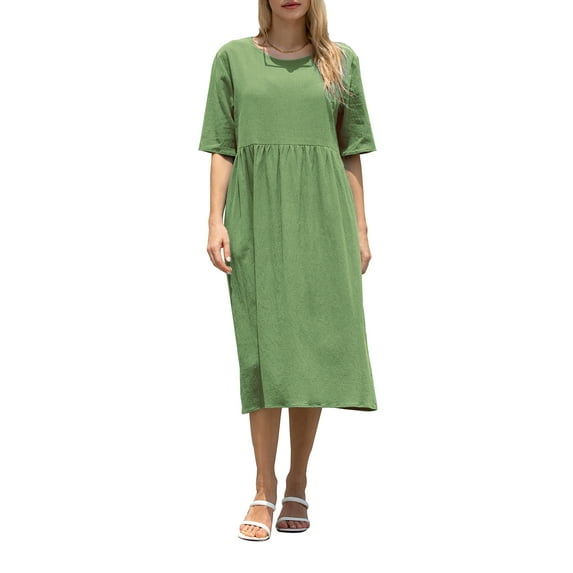 Franhais Women Short Sleeve Dress Solid Color Casual Loose A-Line Party Dress for Beach Cocktail Summer Streetwear