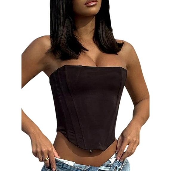 Franhais Women Short Vest Tops, Bandeau Solid Color Bodycon Slim Fit Sleeveless Strapless Off Shoulder Casual Party Irregular Hem Crop Shirt