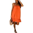 thumbnail image 1 of Franhais Women Sling Dress, Spaghetti Straps Tie-up Backless Ruffled Solid Loose Midi Dress for Club Party, 1 of 5