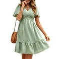 thumbnail image 1 of Franhais Women Summer A-Lined Dresses, Short Sleeve V Neck Cutout High Waist Midi Party Street Summer Dress, 1 of 9