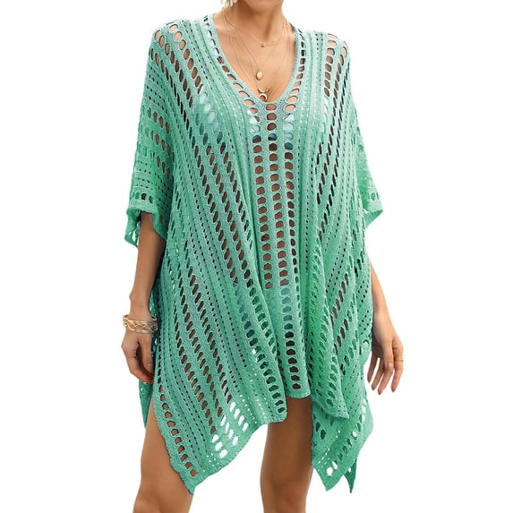 Franhais Women Summer Beach Cover-up, 3/4 Sleeve V-neck Hollowed Slit Loose Summer Top