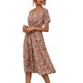 thumbnail image 1 of Franhais Women Summer Dress, Floral Print V-Neck Short Sleeves Slim-Waist Casual Skirt for Ladies, 1 of 4