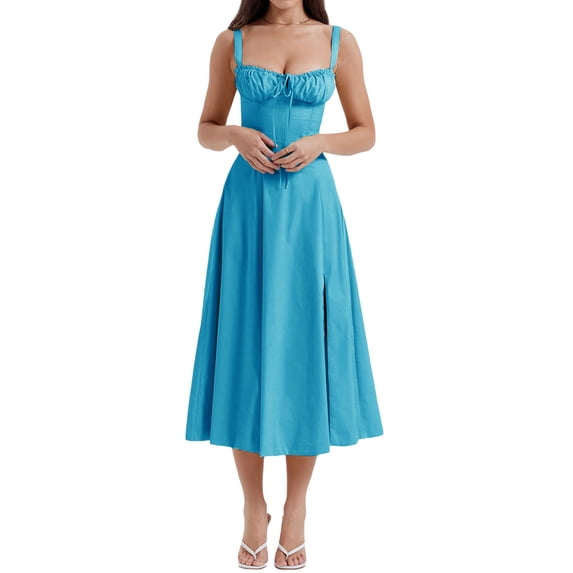 Franhais Women Summer Dress Solid Color Sleeveless Bandage Party A-line Dress for Cocktail Nightclub Beach