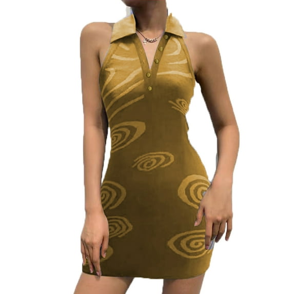 Franhais Women Summer Midi Dress, Bodycon Water Ripple Print Sleeveless Backless One-Piece