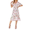 thumbnail image 1 of Franhais Women Summer Midi  Dress, V Neck Short Sleeve High Waist Ruffle Hem Floral Printed Midi Dresses, 1 of 7