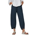 thumbnail image 1 of Franhais Women Summer Ninth Pants, Solid Color Middle Waist Loose Casual Trousers with Pockets for Girls, 5 Colors, 1 of 9