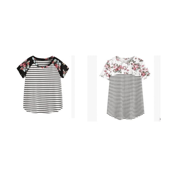 Franhais Women Summer Nursing Tops Striped Floral Printed T-shirt Maternity Breastfeeding Clothes