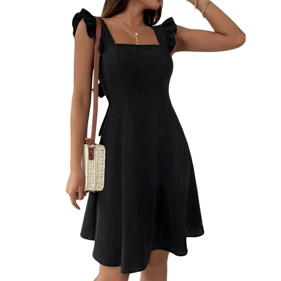 Franhais Women Summer Slip Mini Dress, Fly Sleeve Square Neck Backless A-line Dress for Party