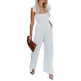 thumbnail image 1 of Franhais Women Summer Wide Leg Jumpsuit, Solid Color Flying Sleeve Square Neck Ruched Rompers Overalls, 1 of 4