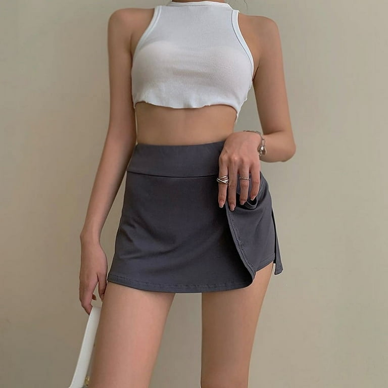 Franhais Women Tennis Mini Skirt Solid Color High Waist Wrap