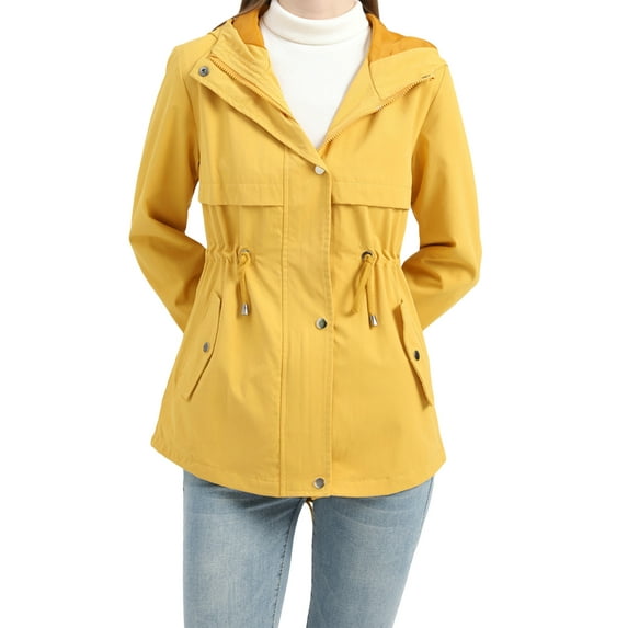 Franhais Women Trench Coat, Long Sleeve Hooded Jacket Zipper Button Closure Fall Casual Jacket with Pockets