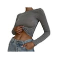 thumbnail image 1 of Franhais Women Trendy T-Shirt, Solid Color Round-Neck Long Sleeve Fitted Open Back Casual Tops, 1 of 5