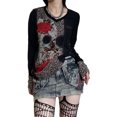 thumbnail image 1 of Franhais Women Trendy T-Shirt, Vintage Eye/Leopard Print Round-Neck Long Sleeve Casual Tops, 1 of 6