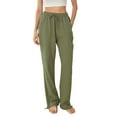 thumbnail image 1 of Franhais Women Wide Leg Pants, Elastic Waist Drawstring Solid Loose Long Trousers Streetwear for Casual Daily, 1 of 9