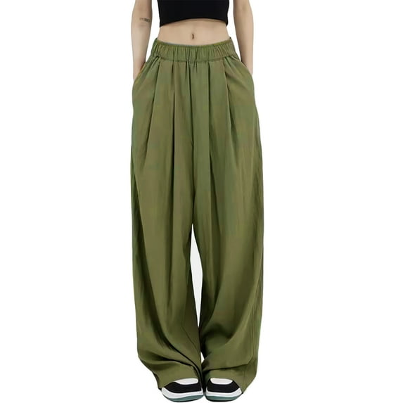 Franhais Women Wide-Leg Suits Pants Solid Color Elastic Casual Loose Trousers for Work Office Streetwear