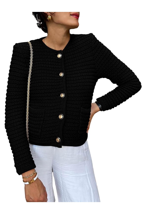 Women's Cardigan Autumn Winter Knitted Cardigan Long Sleeve Button Down Knitwear Sweater with 2 Pockets