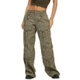 thumbnail image 1 of Franhais Women's Cargo Pants, Solid Color Low Waist Zipper Closure Loose Straight-Leg Trousers, 1 of 5