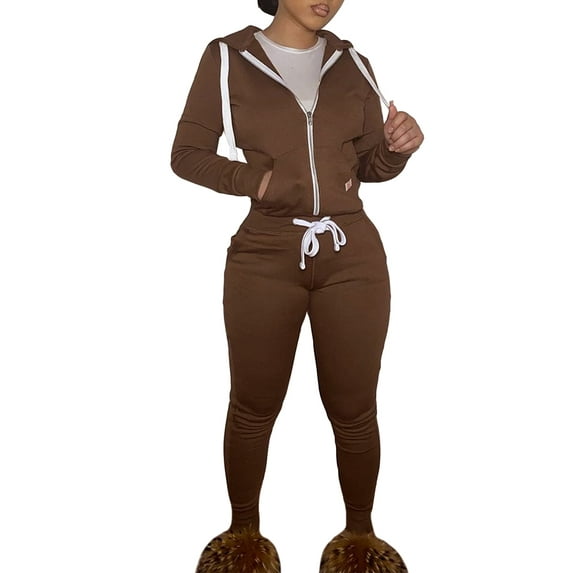 Franhais Women’s Casual Hoodies and Trousers Suit Fashion Solid Color Long Sleeve Zipper Cardigan and Long Pants