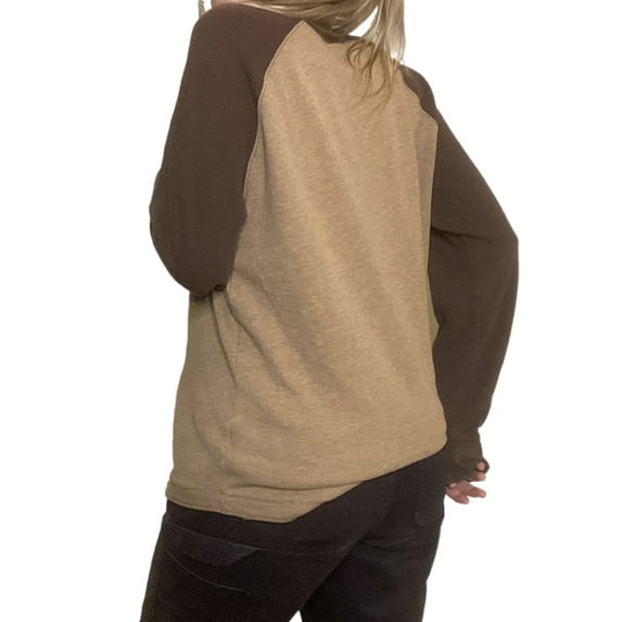 Franhais Women’s Casual Long Sleeve Loose T-shirt Fashion Contrast Color Raglan Round Neck Pullover Tops