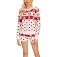 thumbnail image 1 of Franhais Women's Christmas Lounge Set Long Sleeve Crewneck Tops Heart Elk Snowflake Print Shorts Sleepwear Sets, 1 of 9