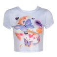 thumbnail image 1 of Franhais Women's Crewneck Crop Tops, Butterfly Tie Dye Print Short Sleeve Slim Fitted T-Shirts, 1 of 4