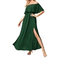 thumbnail image 1 of Franhais Women’s Fashion Solid Color Long Dress Sexy Off-the-shoulder Ruffles Split A-line Dress, 1 of 5