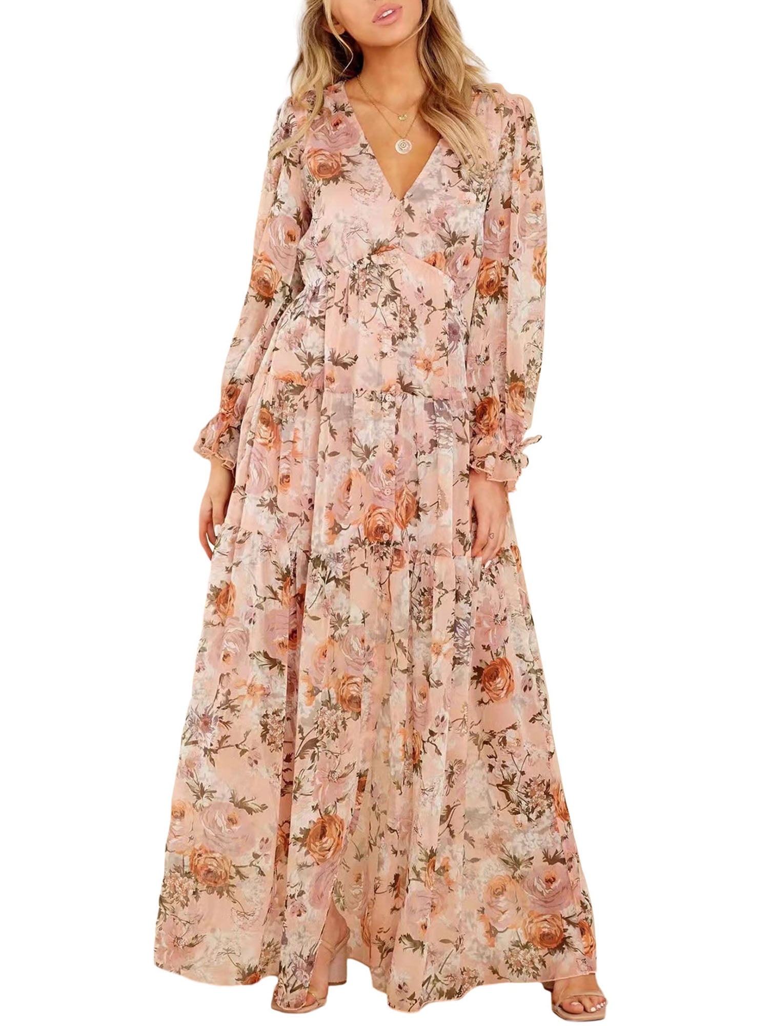 National Style Flower Printed Long Dress