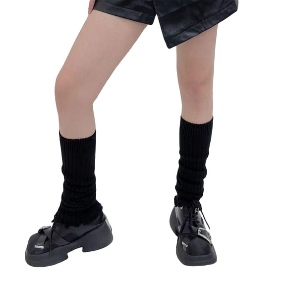 Franhais Women's Frilly Leg Warmers Ribbed Knit Knee High Socks Boot Cuffs Student Slouch Socks