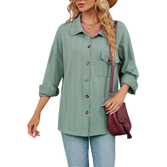 Franhais Women's Knitted Jackets Casual Long Sleeve Button Down Boyfriend Shirt Jackets Fall Coats