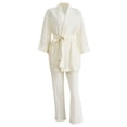 thumbnail image 1 of Franhais Women's Leisure  Loungewear Sets Fashion Loose Long Sleeve Lapel Tops + Solid Color Drawstring Pants 2PCS, 1 of 9