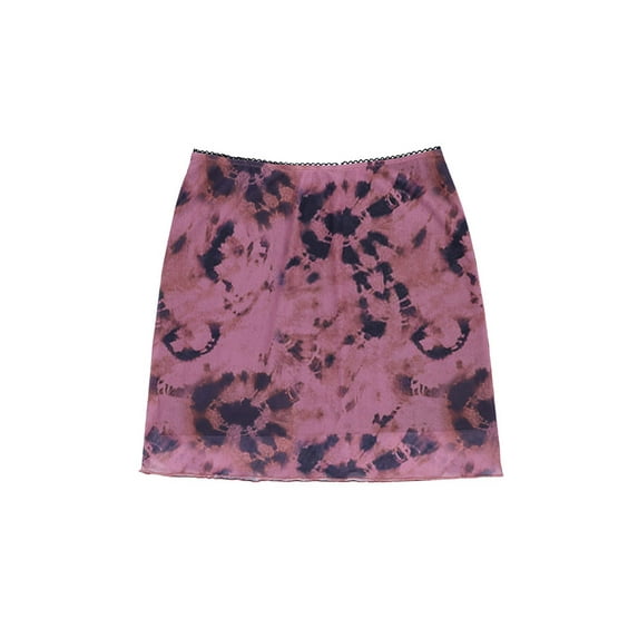 Franhais Women's Mesh Bodycon Mini Skirt, High Waist Tie Dye Print Lettuce Trim Short Pencil Skirt