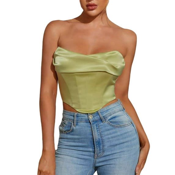 Franhais Women's Off Shoulder Tube Tops, Sleeveless Solid Color Backless Irregular Hem Slim-Fit Tank Tops, Casual Simple Blouse
