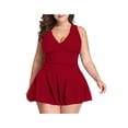 thumbnail image 1 of Franhais Women's Plus Size Bikini Sets Sleeveless V Neck Solid/Print Vest + Solid Color Shorts, 1 of 4