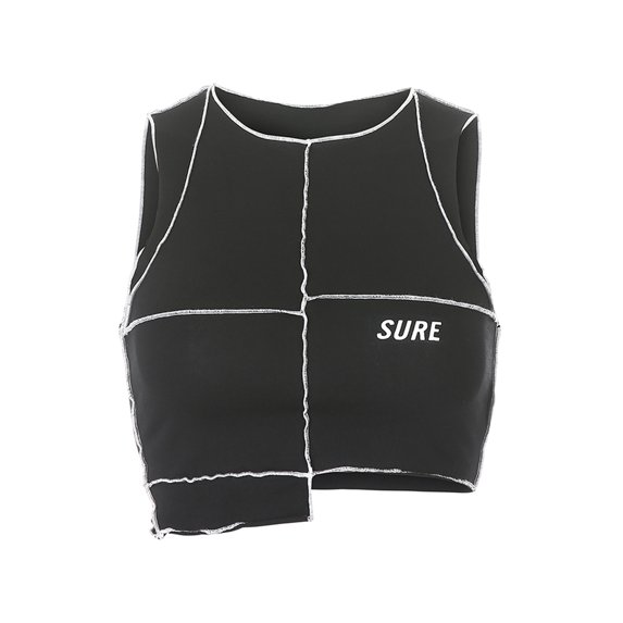 Franhais Women's Sexy Crop Tank Top, Casual Patchwork Geometric Lines Sleeveless Stretchy Basic Tee Top