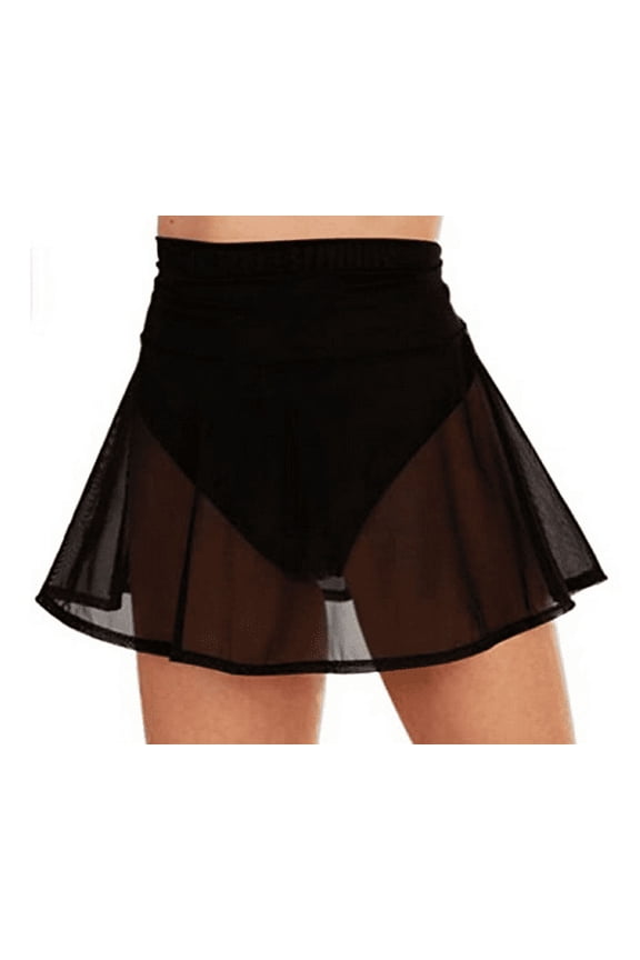 Women's Sheer Mesh Mini Skirts, High Waist Solid Color See Through Skater Skirt Beach Cover-ups