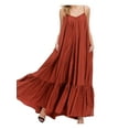 thumbnail image 1 of Franhais Women's Sleeveless Long Dress, Spaghetti Strap Solid Color Tie-Up Backless Side Pockets Loose Fit Holiday Dress, 1 of 4