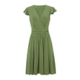 thumbnail image 1 of Franhais Women's Summer A-line Dress, casual pleated short sleeved dress, wrap V-neck dress, 1 of 9