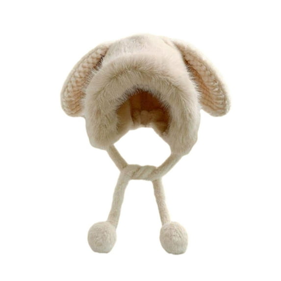 Franhais Women's Winter Fuzzy Hat with Rabbit Ear Warm Pom Beanie Caps Bucket Outdoor Ear Cover