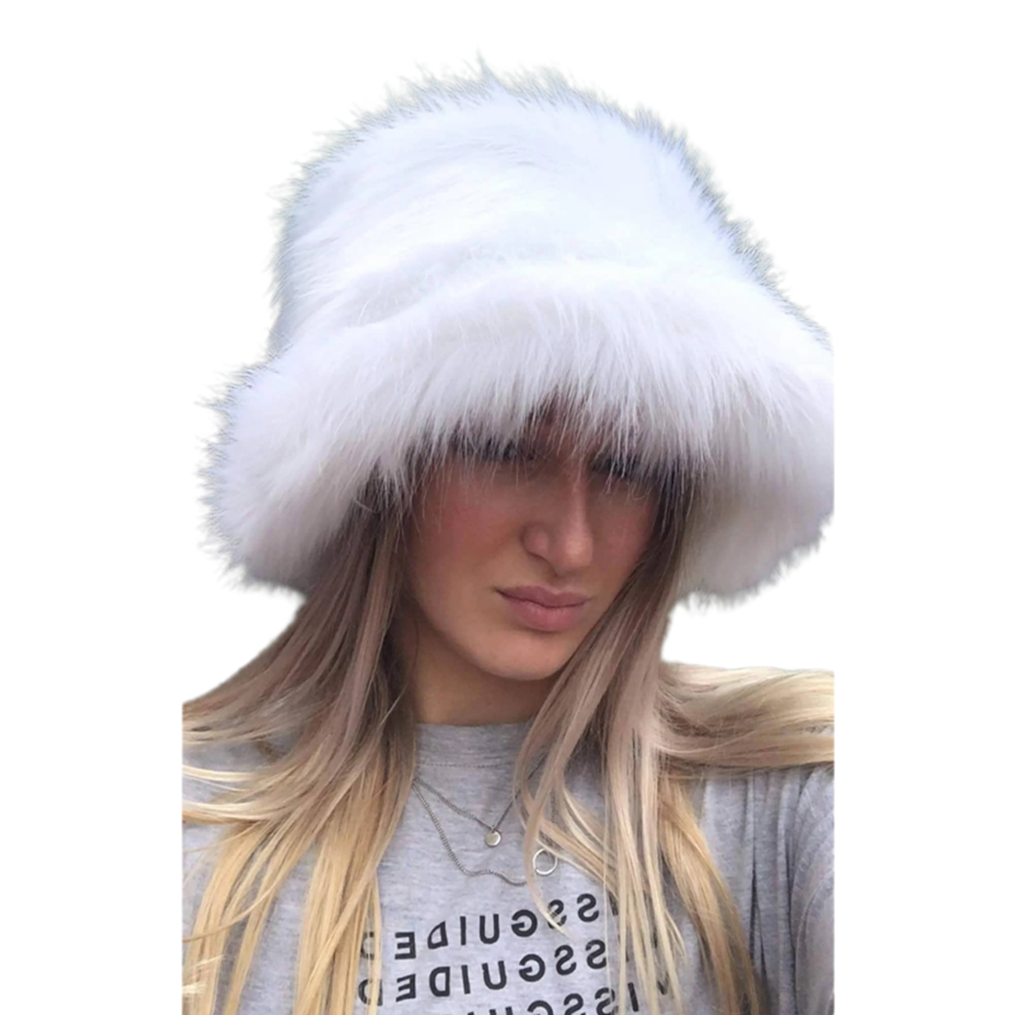 Franhais Womens Faux Fur Hat, Fisherman Furry Fluffy Headband