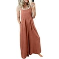 thumbnail image 1 of Franhais Womens Solid Color Jumpsuit Casual Button Wide Leg Suspender Overalls with Pockets Female Bib Pants, 1 of 2