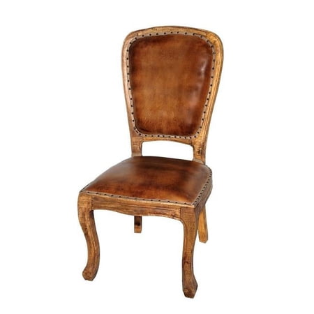 Frank 21" Traditional Solid Wood/Leather Side Chair in Mahogany - Set of 2