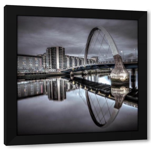 Assaf Frank 12x12 Black Modern Wood Framed Wall Art Titled - Clyde Arc bridge over river-Glasgow