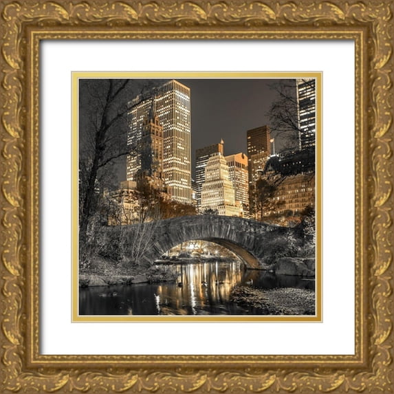 Frank, Assaf 12x12 Gold Ornate Wood Framed with Double Matting Museum Art Print Titled - Evening view of Central Park in New York City