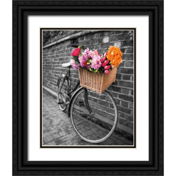 Frank, Assaf 12x14 Black Ornate Wood Framed with Double Matting Museum Art Print Titled - Basket of Flowers II