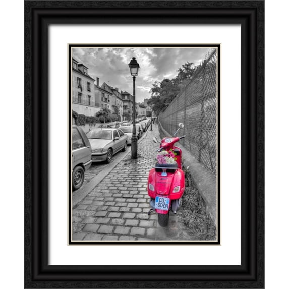 Frank, Assaf 12x14 Black Ornate Wood Framed with Double Matting Museum Art Print Titled - Bunch of Roses on scooter, Paris, France